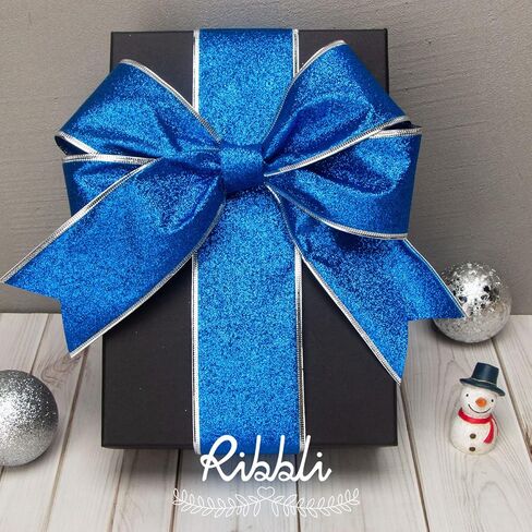 Ribbli Gold Glitter Christmas Ribbon - Wired ، للشجرة ، الحرف ، غلاف الهدايا - 2.5 بوصة × 6 لفات ، 36 ياردة المجموع in Saudi Arabia