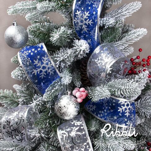Ribbli Gold Glitter Christmas Ribbon - Wired ، للشجرة ، الحرف ، غلاف الهدايا - 2.5 بوصة × 6 لفات ، 36 ياردة المجموع in Saudi Arabia