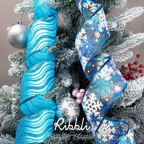 Ribbli Gold Glitter Christmas Ribbon - Wired ، للشجرة ، الحرف ، غلاف الهدايا - 2.5 بوصة × 6 لفات ، 36 ياردة المجموع in Saudi Arabia