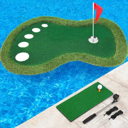 Floating Golf Green for Pool, Floating Chipping Green Mat with Ball Retriever for Pool/Lake, No Drifting Floating Golf Putting Turf Game Set for Golfers in Saudi Arabia