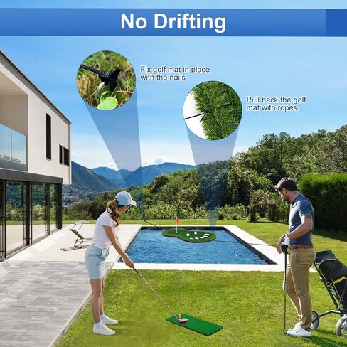 Floating Golf Green for Pool, Floating Chipping Green Mat with Ball Retriever for Pool/Lake, No Drifting Floating Golf Putting Turf Game Set for Golfers in Saudi Arabia