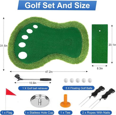 Floating Golf Green for Pool, Floating Chipping Green Mat with Ball Retriever for Pool/Lake, No Drifting Floating Golf Putting Turf Game Set for Golfers in Saudi Arabia