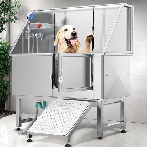 YITAHOME Dog Bathtub 50in, Professional Stainless Steel 304 Dog Bathing Station, Dog Grooming Tub w/Right Ramp, Faucet, Floor Grate, Pet Washing Station for Large, Medium, Small Pets in Saudi Arabia