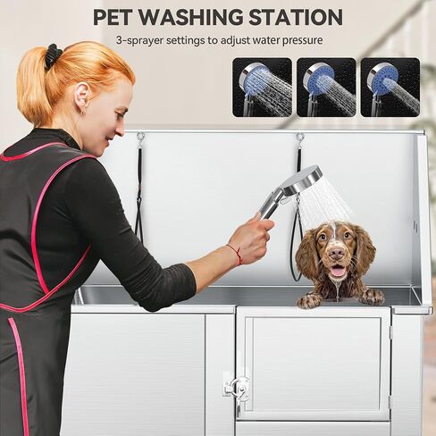 YITAHOME Dog Bathtub 50in, Professional Stainless Steel 304 Dog Bathing Station, Dog Grooming Tub w/Right Ramp, Faucet, Floor Grate, Pet Washing Station for Large, Medium, Small Pets in Saudi Arabia