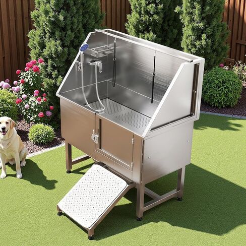 YITAHOME Dog Bathtub 50in, Professional Stainless Steel 304 Dog Bathing Station, Dog Grooming Tub w/Right Ramp, Faucet, Floor Grate, Pet Washing Station for Large, Medium, Small Pets in Saudi Arabia