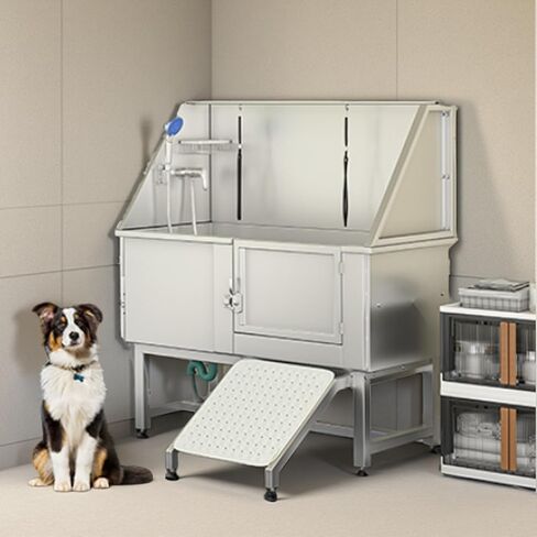 YITAHOME Dog Bathtub 50in, Professional Stainless Steel 304 Dog Bathing Station, Dog Grooming Tub w/Right Ramp, Faucet, Floor Grate, Pet Washing Station for Large, Medium, Small Pets in Saudi Arabia