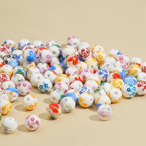 ToBeIT 100pcs Ceramic Beads Flower Decal Spacer Beads Chinese Handmade Spacer Beads for Jewelry Making（10mm） in Saudi Arabia