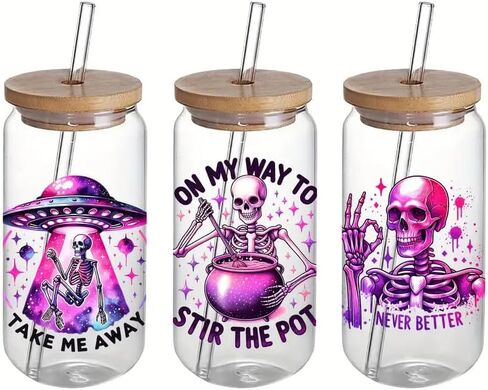 4pcs Cool Skull UV DTF Cup Wraps Winter UV DTF Transfer Waterproof Sticker for Glass Cups Furniture Craft DIY Crafts，Rub on Transfer Stickers for DIY Water Bottle Laptop Decal Wood Car in Saudi Arabia