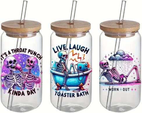 4pcs Cool Skull UV DTF Cup Wraps Winter UV DTF Transfer Waterproof Sticker for Glass Cups Furniture Craft DIY Crafts，Rub on Transfer Stickers for DIY Water Bottle Laptop Decal Wood Car in Saudi Arabia