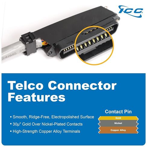 ICC أنثى إلى ذكر 25 زوجًا من Telco Cable 10ft - CAT3 24AWG ، 100 ٪ من النحاس النقي الصلب ، كابل CMR رمادي رمادي مع موصل TELCO 90 درجة 50 دبوس للتطبيقات الصوتية والبيانات المنخفضة ، 10 أقدام in Saudi Arabia