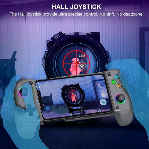 Phone Controller for iPhone/Android with Hall Joystick and RGB, Wireless Mobile Game Controller Support Xbox Game Pass, PlayStation, Steam Link, Call of Duty, Minecraft, Cloud Android iOS Controller in Saudi Arabia