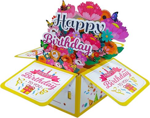 3D Happy Birthday Card, Pop-Up Birthday Gift Box with Envelope and Blank Greeting Card with Foil Stamping, Unique Handmade Foldable Celebration Card for Family&Friend(Pink) in Kuwait