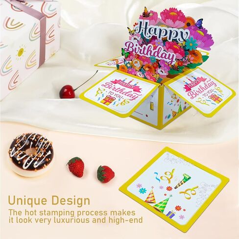 3D Happy Birthday Card, Pop-Up Birthday Gift Box with Envelope and Blank Greeting Card with Foil Stamping, Unique Handmade Foldable Celebration Card for Family&Friend(Pink) in Kuwait