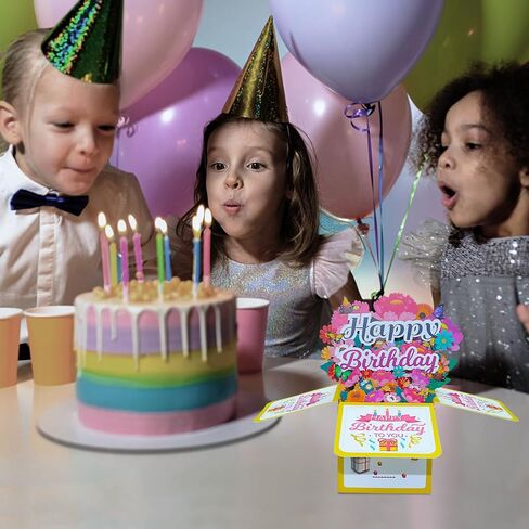 3D Happy Birthday Card, Pop-Up Birthday Gift Box with Envelope and Blank Greeting Card with Foil Stamping, Unique Handmade Foldable Celebration Card for Family&Friend(Pink) in Kuwait