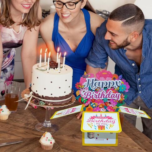 3D Happy Birthday Card, Pop-Up Birthday Gift Box with Envelope and Blank Greeting Card with Foil Stamping, Unique Handmade Foldable Celebration Card for Family&Friend(Pink) in Kuwait