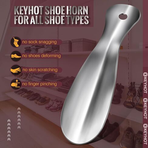 KEYHOT لبيسة حذاء معدنية صغيرة - 7.5 بوصة لبيسة حذاء صغيرة - ملعقة حذاء من الفولاذ المقاوم للصدأ قصيرة لكبار السن والأطفال (فضي) in Saudi Arabia