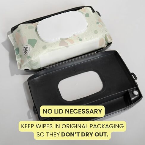 BEEKEEPR Baby Wipes Holder Neutral, On The Go Travel Wipes Case, Holds Up to 60 Wipes, Portable Wipes Dispenser, Includes Temporary Trash Compartment, Dishwasher Safe, Keep in Car, Diaper Bag in Kuwait