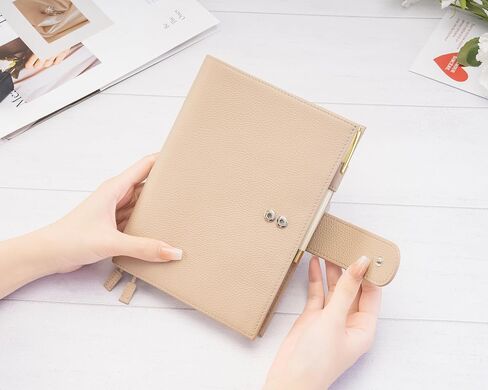 B6 Leather Planner Cover for Stalogy, Midori, Leuchtturm1917, and More - with Pen Loop, Card Slots, Back Pocket, and Bookmarks (Beige) in Kuwait