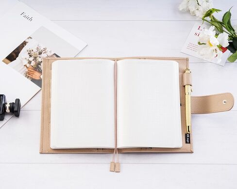 B6 Leather Planner Cover for Stalogy, Midori, Leuchtturm1917, and More - with Pen Loop, Card Slots, Back Pocket, and Bookmarks (Beige) in Kuwait