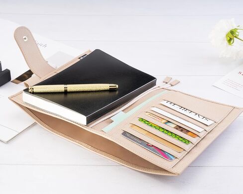 B6 Leather Planner Cover for Stalogy, Midori, Leuchtturm1917, and More - with Pen Loop, Card Slots, Back Pocket, and Bookmarks (Beige) in Kuwait