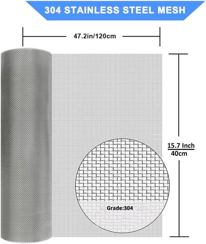 304 Stainless Steel Mesh Screen#20Mesh -Size:15.7"x47.2"(40x120cm), for Home, Garden and Farm. Window or Door Filter, Guards Against Pests Like Mice, Snakes, and Rodents. Easy to Cut and Install. in Saudi Arabia