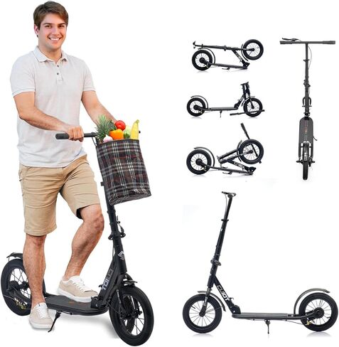 Adult Scooter for XXL Big Wheels, Folding Commuter Kick Scooter for Adults & Teens, Adjustable Heigh, Lightweight Sports Commuter Scooter for Kids Tenns Adults, 4 Adjustable Levels. in Kuwait