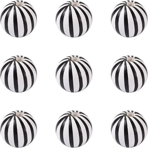 cheriswelry 50pcs أبيض سوداء الخرز الخشب الطبيعي جولة مزرعة الخشبية حبة حفرة كبيرة حبات فضفاضة 16 ملم ل diy قلادة قلادة المجوهرات صنع المنزل ديكور المنزل in Kuwait