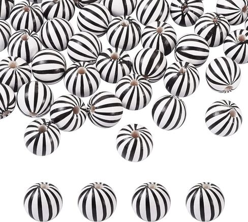 cheriswelry 50pcs أبيض سوداء الخرز الخشب الطبيعي جولة مزرعة الخشبية حبة حفرة كبيرة حبات فضفاضة 16 ملم ل diy قلادة قلادة المجوهرات صنع المنزل ديكور المنزل in Kuwait