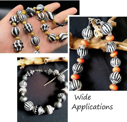 cheriswelry 50pcs أبيض سوداء الخرز الخشب الطبيعي جولة مزرعة الخشبية حبة حفرة كبيرة حبات فضفاضة 16 ملم ل diy قلادة قلادة المجوهرات صنع المنزل ديكور المنزل in Kuwait