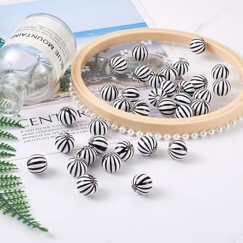 cheriswelry 50pcs أبيض سوداء الخرز الخشب الطبيعي جولة مزرعة الخشبية حبة حفرة كبيرة حبات فضفاضة 16 ملم ل diy قلادة قلادة المجوهرات صنع المنزل ديكور المنزل in Kuwait