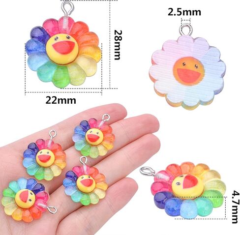 Aylifu 20pcs Smiley Sunflower Charms سحر المعلقات راتنج قوس قزح زهرة السحر المجوهرات صنع الملحقات لأقراط DIY أسود مفاتيح القلادة. in Saudi Arabia