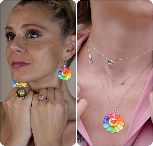 Aylifu 20pcs Smiley Sunflower Charms سحر المعلقات راتنج قوس قزح زهرة السحر المجوهرات صنع الملحقات لأقراط DIY أسود مفاتيح القلادة. in Saudi Arabia