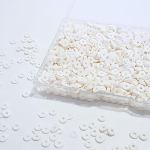 2000pcs Clay Beads for Bracelet Making, 6mm Polymer Clay Beads Kit Heishi Beads for Jewelry Making Crafts DIY (White) in Saudi Arabia