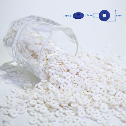 2000pcs Clay Beads for Bracelet Making, 6mm Polymer Clay Beads Kit Heishi Beads for Jewelry Making Crafts DIY (White) in Saudi Arabia