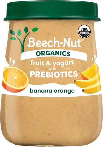 Beech-Nut Organic Fruit & Yogurt Baby Food Jars with Prebiotics, Organic Banana Berry & Yogurt Puree, Stage 2 Baby Food for Babies 6 Months and Up, Non-GMO, 4oz Glass Jars, 10ct in Kuwait