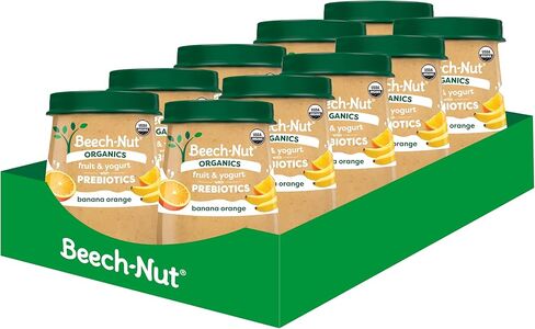 Beech-Nut Organic Fruit & Yogurt Baby Food Jars with Prebiotics, Organic Banana Berry & Yogurt Puree, Stage 2 Baby Food for Babies 6 Months and Up, Non-GMO, 4oz Glass Jars, 10ct in Kuwait