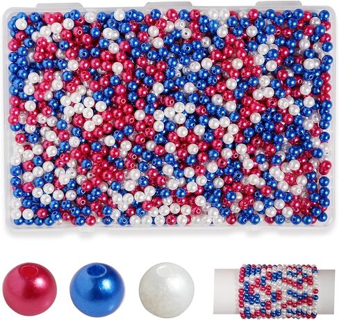 1500pcs حبات بيضاء وزرقاء حمراء ، حبات لؤلؤة يوم استقلالها 6 مم لصنع مجوهرات قلادة DIY ، 4 يوليو الفنون الحرف الديكور ، الديكور الشعر (محاصر) in Saudi Arabia