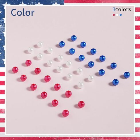 1500pcs حبات بيضاء وزرقاء حمراء ، حبات لؤلؤة يوم استقلالها 6 مم لصنع مجوهرات قلادة DIY ، 4 يوليو الفنون الحرف الديكور ، الديكور الشعر (محاصر) in Saudi Arabia
