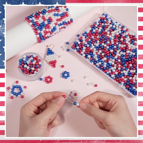 1500pcs حبات بيضاء وزرقاء حمراء ، حبات لؤلؤة يوم استقلالها 6 مم لصنع مجوهرات قلادة DIY ، 4 يوليو الفنون الحرف الديكور ، الديكور الشعر (محاصر) in Saudi Arabia