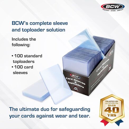 BCW Card Sleeve and Toploader Combo Pack | Premium Rigid PVC Toploaders and Acid-Free Polypropylene Penny Sleeves | Great for Football, Baseball, Magic The Gathering, Pokemon (100 Count) in Kuwait