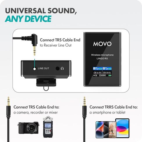 نظام ميكروفون Movo Lingo-Duo 48 قناة UHF لاسلكي Lavalier للكاميرا - ميكروفون Lav متوافق مع كاميرات Canon EOS وNikon وSony DSLR - لصناعة الأفلام ومدونات الفيديو والمقابلات وإنشاء المحتوى in Saudi Arabia