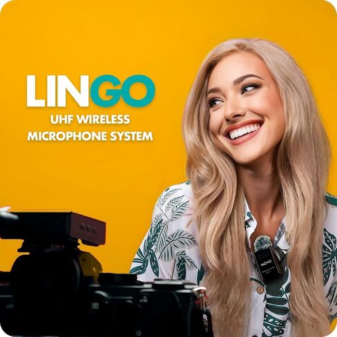 نظام ميكروفون Movo Lingo-Duo 48 قناة UHF لاسلكي Lavalier للكاميرا - ميكروفون Lav متوافق مع كاميرات Canon EOS وNikon وSony DSLR - لصناعة الأفلام ومدونات الفيديو والمقابلات وإنشاء المحتوى in Saudi Arabia