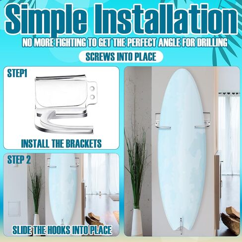Yousoontic 2 Sets Surfboard Wall Mount Rack Clear Acrylic Surf Board Wall Display Vertical Surfboard Wall Rack Wall Storage Holder Hanger for Surfboards Short Boards snowboard Holds 50 Lbs in Saudi Arabia