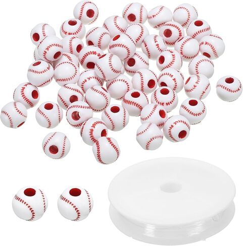 PATIKIL 12mm Acrylic Softball Beads Bulk, 50 Pack Sports Ball Beads Bulk Round Sports Spacer Beads with 4.4 Yard Elastic Rope for DIY Crafts Bracelet Necklace Making, Yellow Red in Saudi Arabia