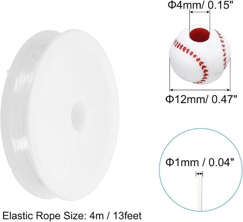 PATIKIL 12mm Acrylic Softball Beads Bulk, 50 Pack Sports Ball Beads Bulk Round Sports Spacer Beads with 4.4 Yard Elastic Rope for DIY Crafts Bracelet Necklace Making, Yellow Red in Saudi Arabia