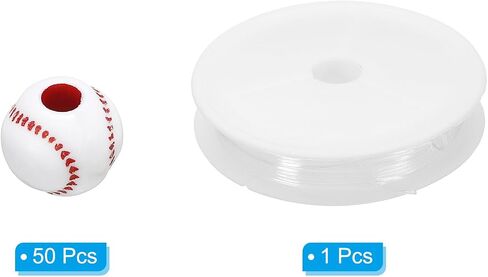 PATIKIL 12mm Acrylic Softball Beads Bulk, 50 Pack Sports Ball Beads Bulk Round Sports Spacer Beads with 4.4 Yard Elastic Rope for DIY Crafts Bracelet Necklace Making, Yellow Red in Saudi Arabia