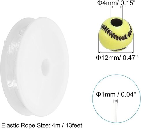 PATIKIL 12mm Acrylic Softball Beads Bulk, 50 Pack Sports Ball Beads Bulk Round Sports Spacer Beads with 4.4 Yard Elastic Rope for DIY Crafts Bracelet Necklace Making, Yellow Red in Saudi Arabia