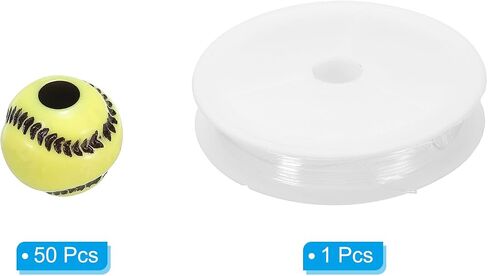 PATIKIL 12mm Acrylic Softball Beads Bulk, 50 Pack Sports Ball Beads Bulk Round Sports Spacer Beads with 4.4 Yard Elastic Rope for DIY Crafts Bracelet Necklace Making, Yellow Red in Saudi Arabia