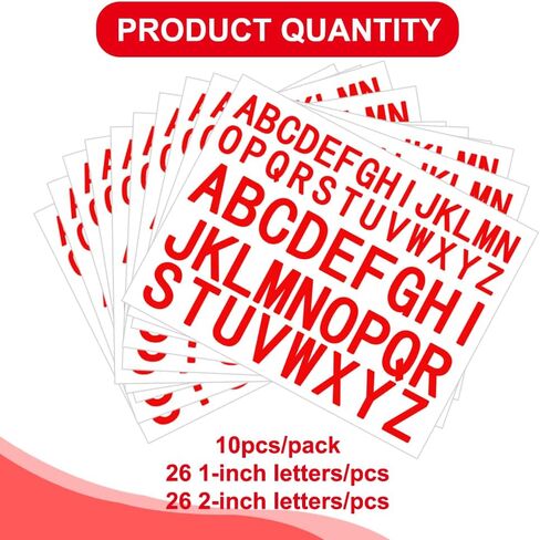 Vuzvuv 10 ورقة ملصقات رسائل ملصقات ذاتية ، حمراء 1 بوصة 2 بوصة 2 بوصة أبجدية على الفينيل ، ملصقات رسائل لوحة الإعلانات ، لعنوان صناديق بريد شقة الأعمال المنزلية ، الحرف ، صناديق الهدايا ، in Kuwait