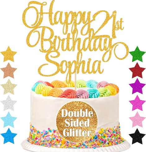 EDSG Happy Birthday Cake Topper Personalized Cake Topper Dritary مع أي عصر واسم 11 ألوانًا من الوجهين على الوجهين ، هدايا الكعكة ذات الوجهين في المرتبة الثالثة عشرة الثامن عشر من القرن الثامن عشر الثلاثين في الـ 30th (الذهب) (الذهب) in Kuwait